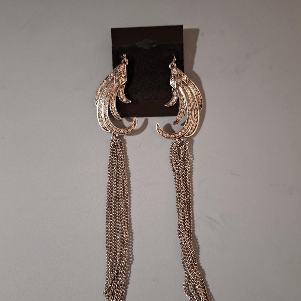 Totally Glamorous Silver 7" Drop Earrings
